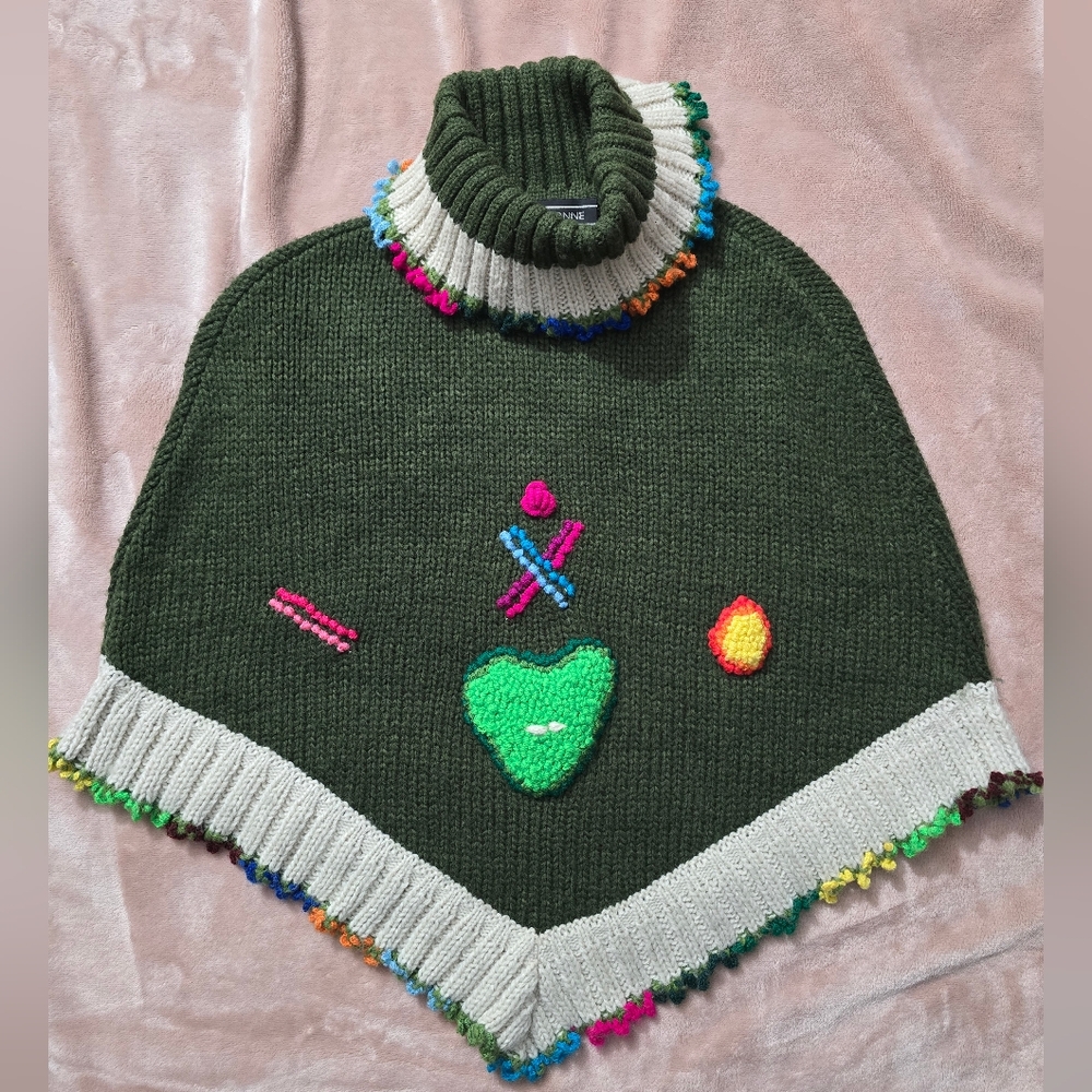 Friponne Knit Poncho Sweaters Wool Blend No Size